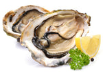 Two Fanny Bay Oysters served in the half shell.